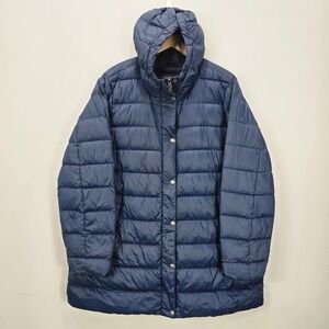 Eddie Bauer Down Puffer Jacket Women's 2X Blue Packable Lightweight Hooded